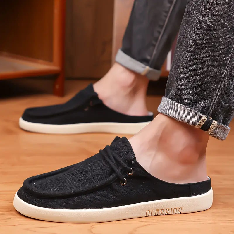Aetos Men’s Black Linen Fisherman Slip-On Shoes