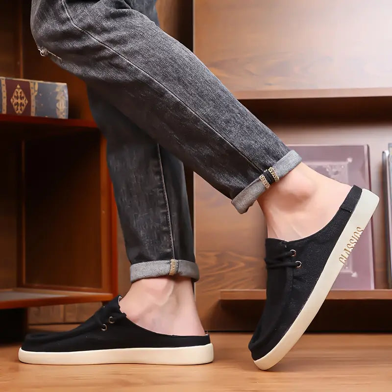 Aetos Men’s Black Linen Fisherman Slip-On Shoes